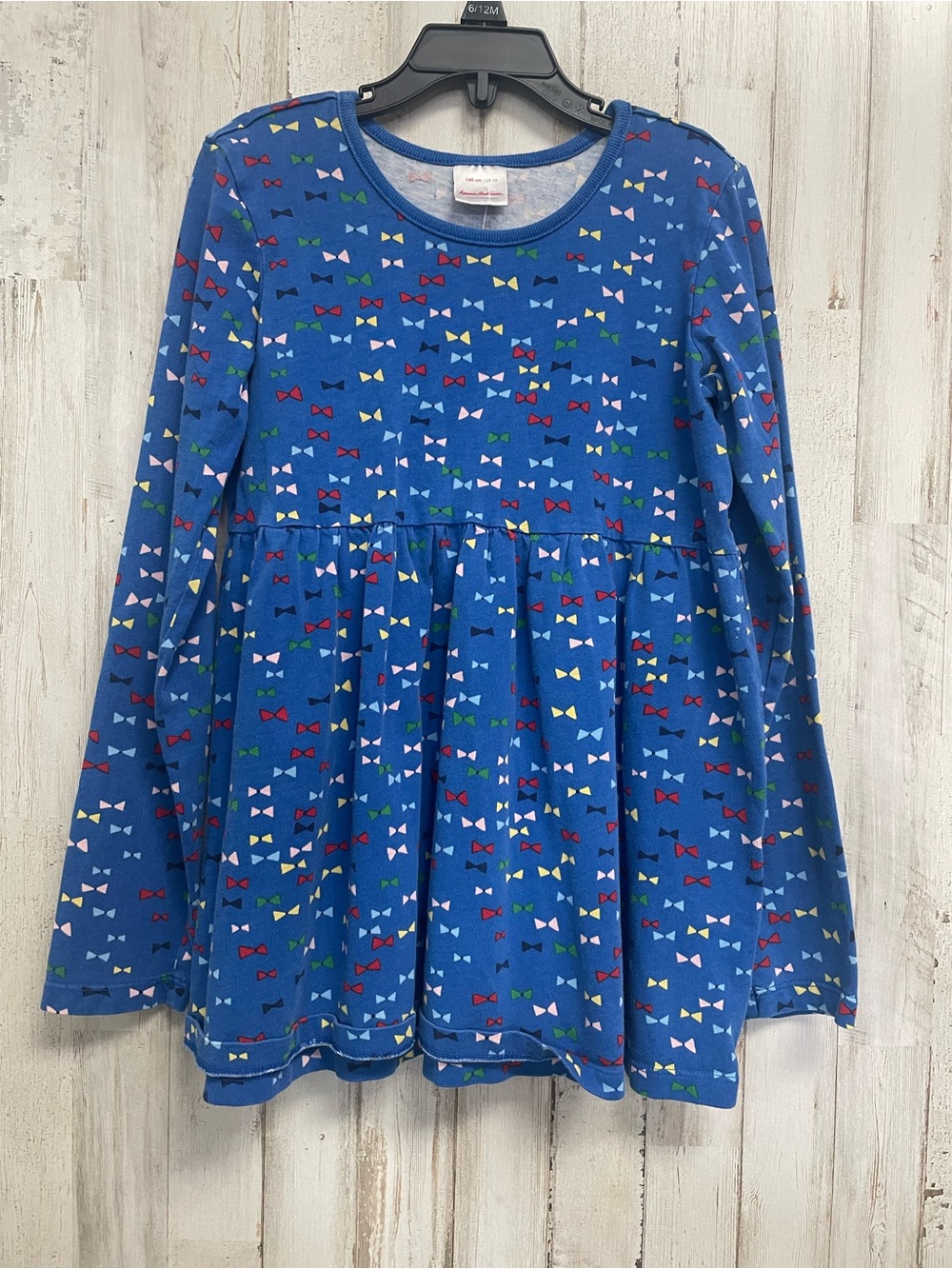 Hanna Andersson Royal Blue Long-Sleeve Bow Print Dress tunic sz 10